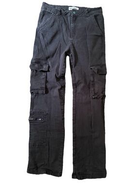 Discourse Black stacked straight cargo jeans pants with multiple pockets skater